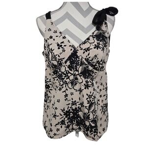 Daisy‎ Fuentes Floral Tank Top Sleeveless Casual Black White Print Size M